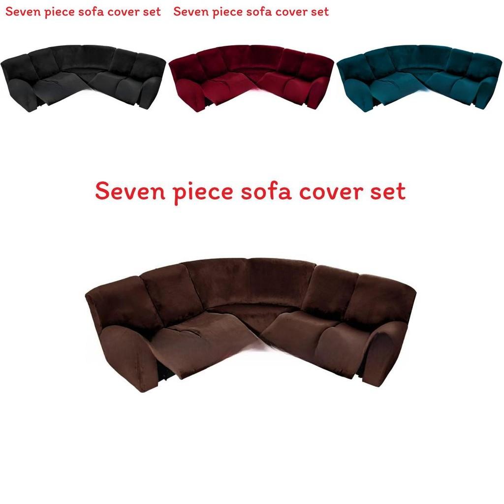 Velvet Lshaped Seven Piece Sofa Cover Set With Stretch Material For Corner Sectionals