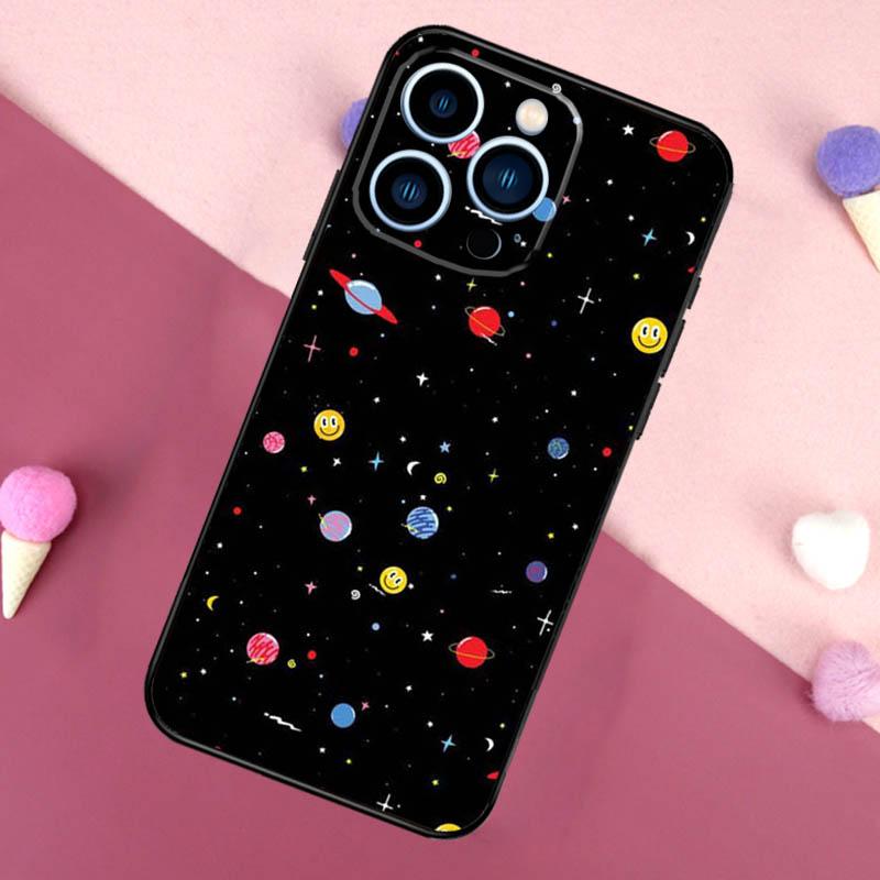 Black Moon Stars Space Astronaut Phone Case For iPhone 17 16 Pro Max 17 Air 16E 13 12 Mini 14 15 Plus 11 Pro Max Back Cover