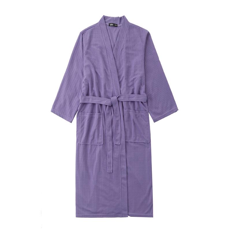 Summer Waffle Mid-Length Bathrobe - Unisex Seven-Sleeve Pajama & Homewear for Couples