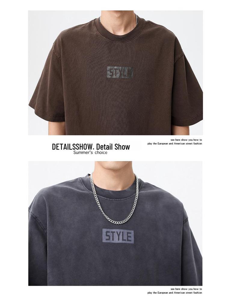 Men's Trendy Gradient Wash Short-Sleeve Letter Print T-Shirt - Loose Fit, Plus Size, Summer Style