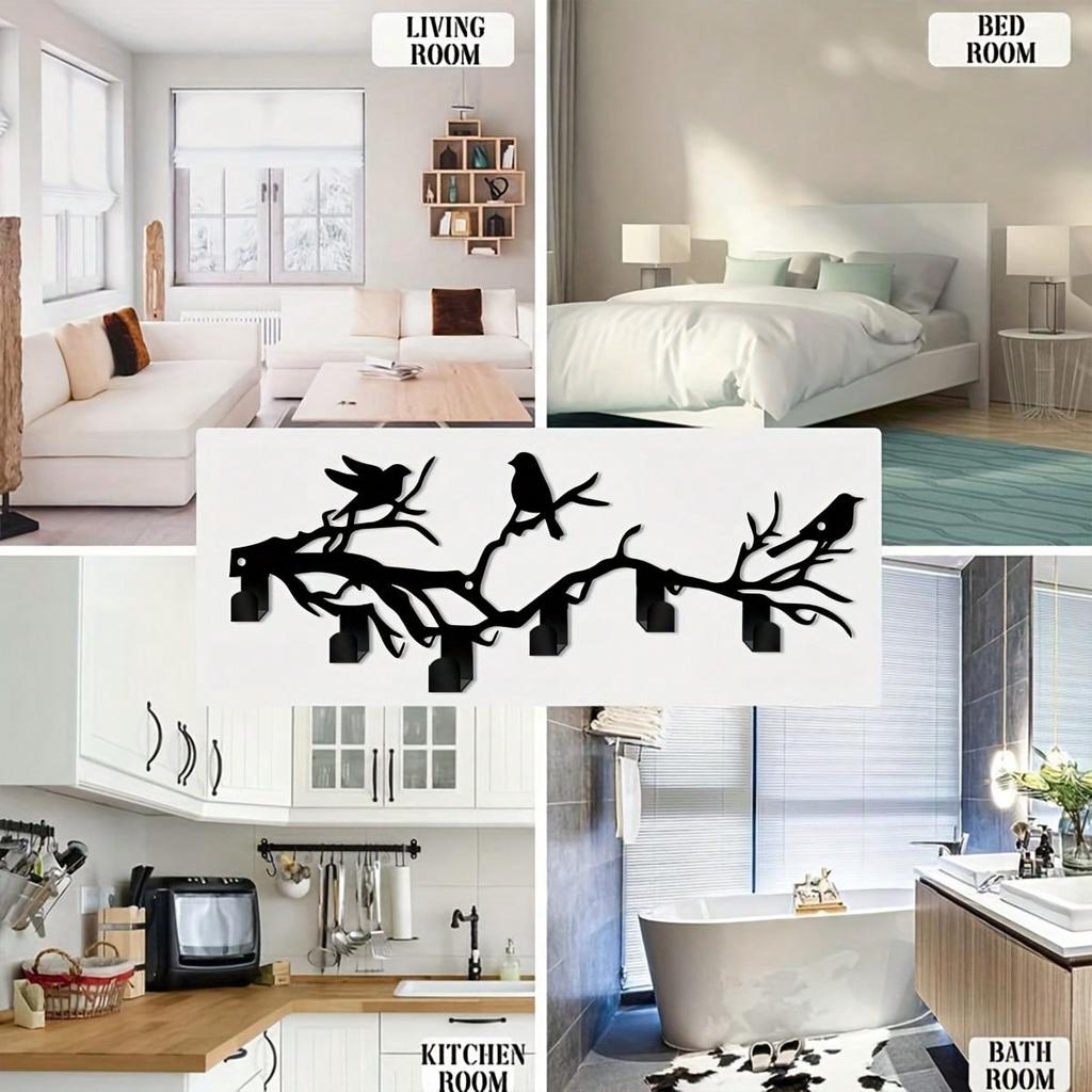 Bohemian Černé kovové háčky na ptáčky Odolné Rustikální nástěnné dekorace