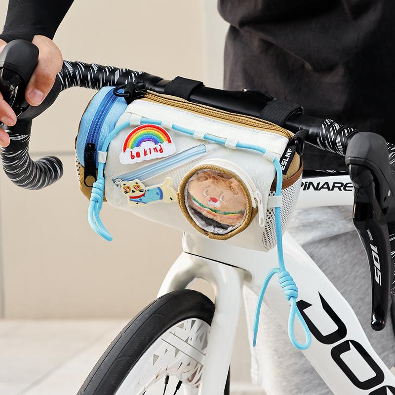 ESLNF Large-capacity Bicycle Bag Cartoon Velcro DIY Bicycle Front Bag Outdoor Cycling Storage Bag Cute Shoulder Bag
