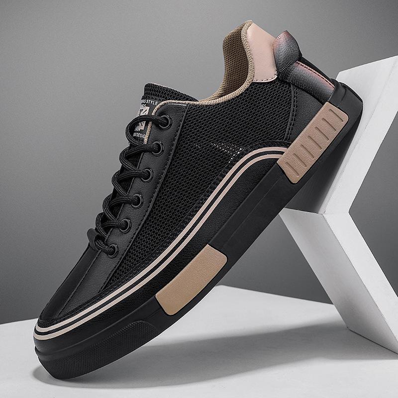 Men's Lace-Up Round Toe College Style Sneakers - Large Size, Breathable Mesh, Color-Matched, Casual for Spring & Autumn