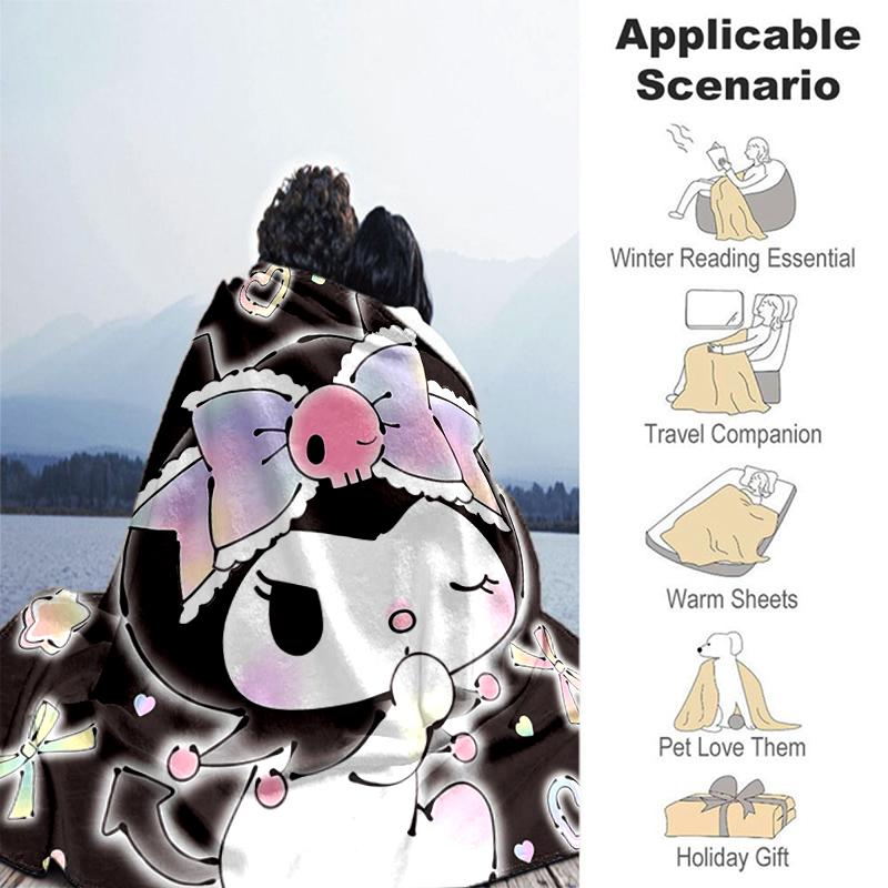 1pc Blanket Sanrio Kuromi2 Print Design, Lightweight Blanket for Sofa, Bed- Soft &Warm, Gift for All Seasons Like Christmas, Halloween