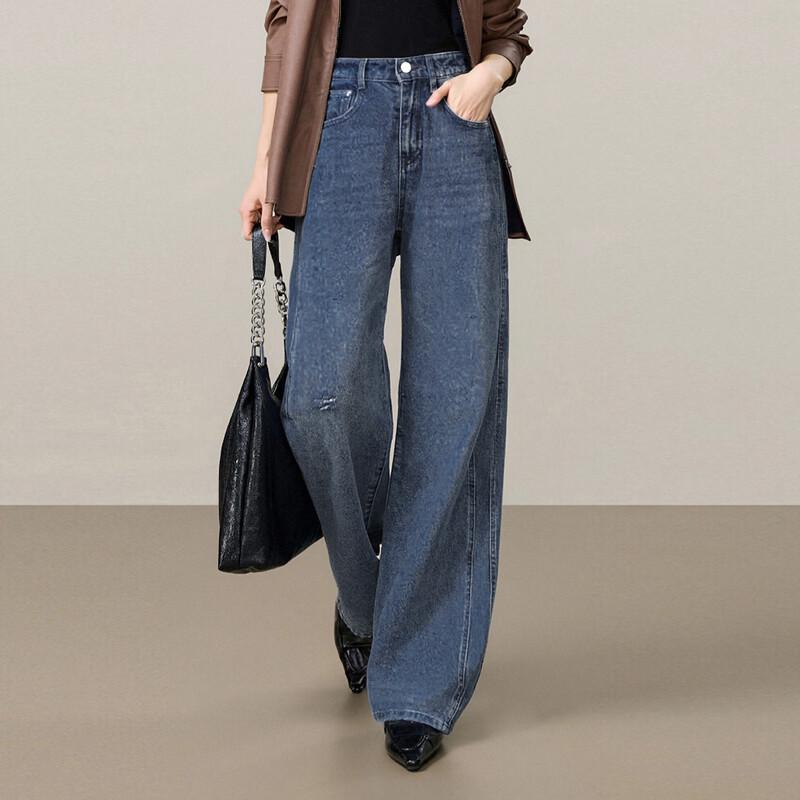 

Women s Loose High-Waist Wide-Leg Washed Denim Jeans S