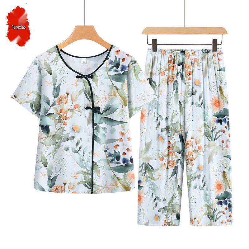 Women s Summer Cotton Silk Two-Piece Set XL