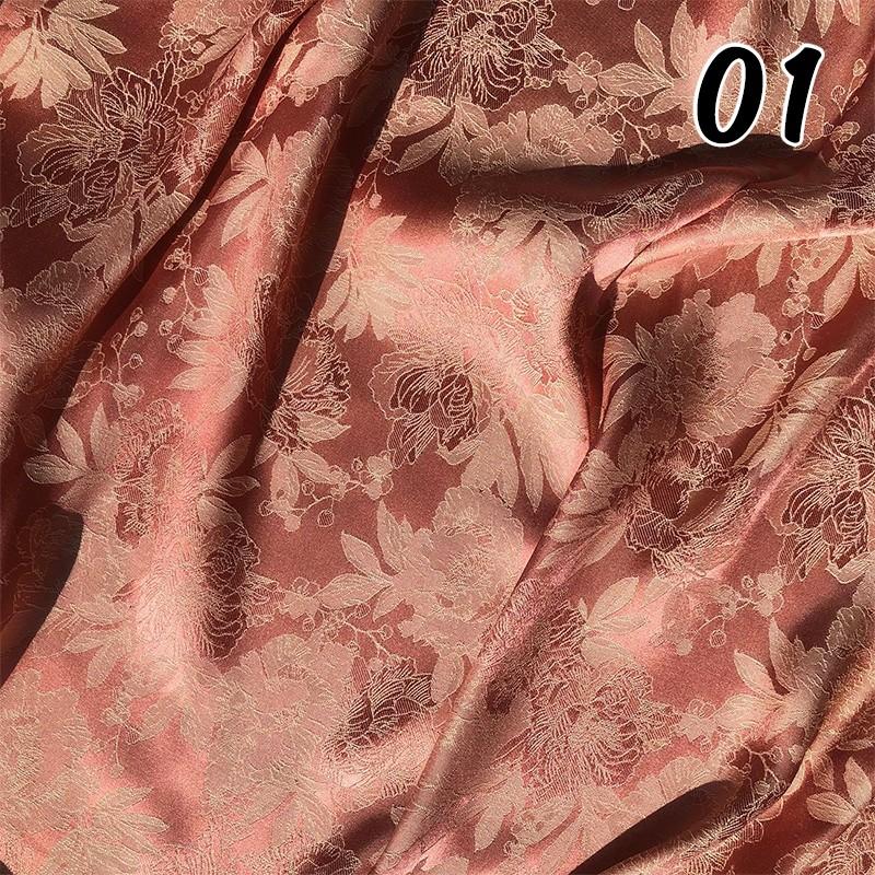 Two-color Embossed Peony Jacquard Fabric Imitation Silk Skin Friendly Cheongsam Cloth DIY for Skirts Pajamas Sewing Hanfu Cloth