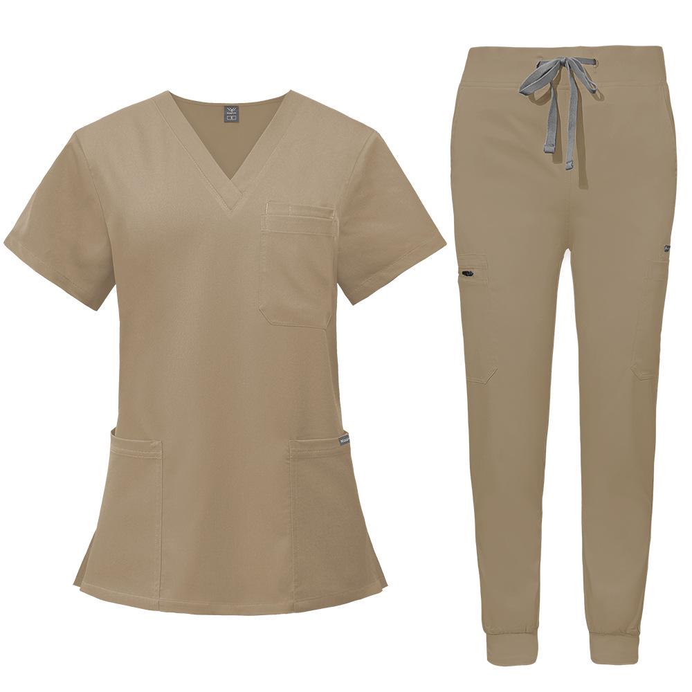 Double-Layer Multifunction Pocket Scrub Suit for Anesthesiologists - Short Sleeve, Long Pants Set
