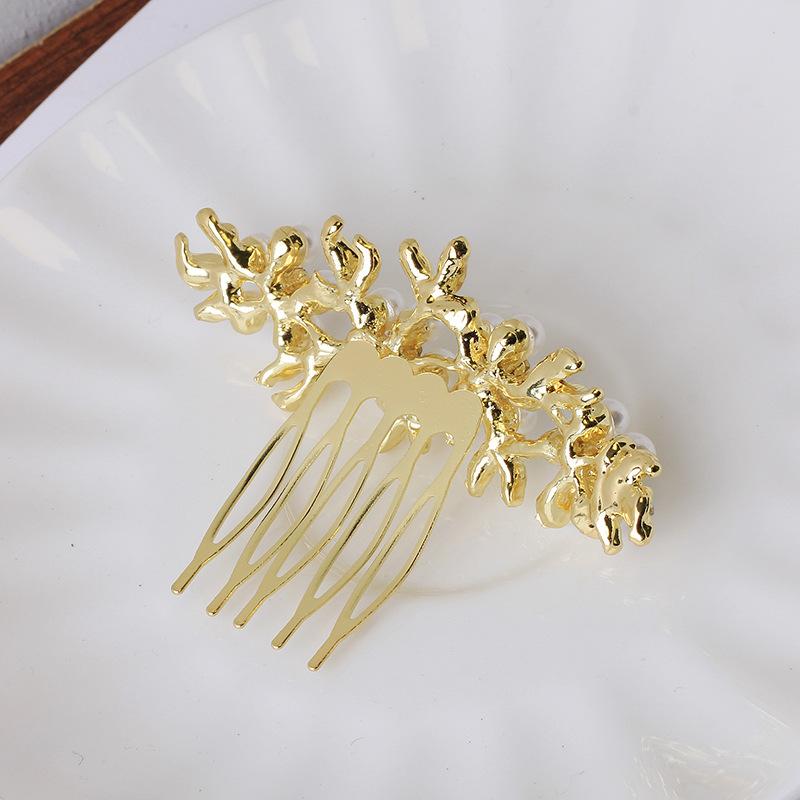 Pearl Rhinestone Comb Flower Decoration Bridal Headdress Wedding Photo Braided Hair Comb Pearl Inverted Comb