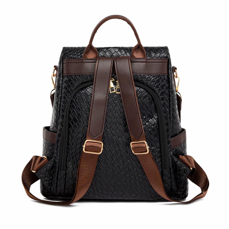 Мягкий кожаный тканый рюкзак Женский противоугонный рюкзак большой вместимости коричневый — фото 12
