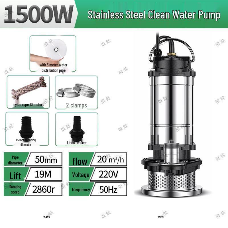 Pompe à eau submersible domestique haute puissance en acier inoxydable 220V pour usage agricole et d'eaux usées