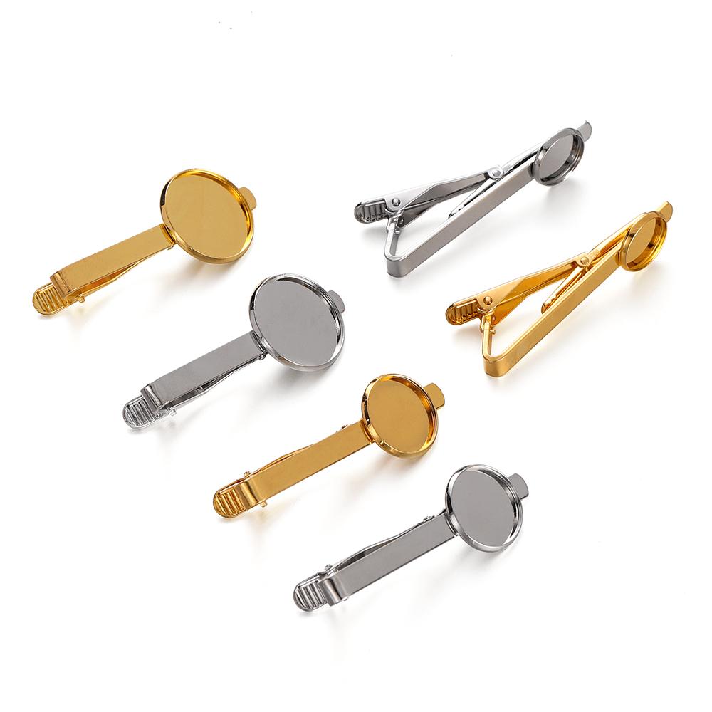 5Pcs Copper Tie Clip Tray Bezel Bases 12/16/20mm Fit Round Cabochons Cameo Base for DIY Men Jewelry Making Accessories Findings