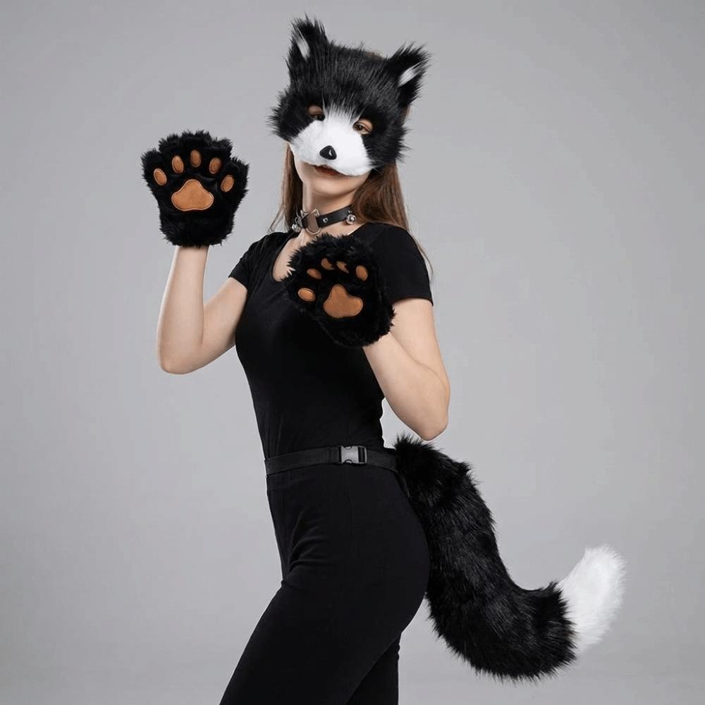 Funny Animal Costume Set Polyester Tail Mask Paw Gloves Full Set Plush Cosplay Mask Masquerade