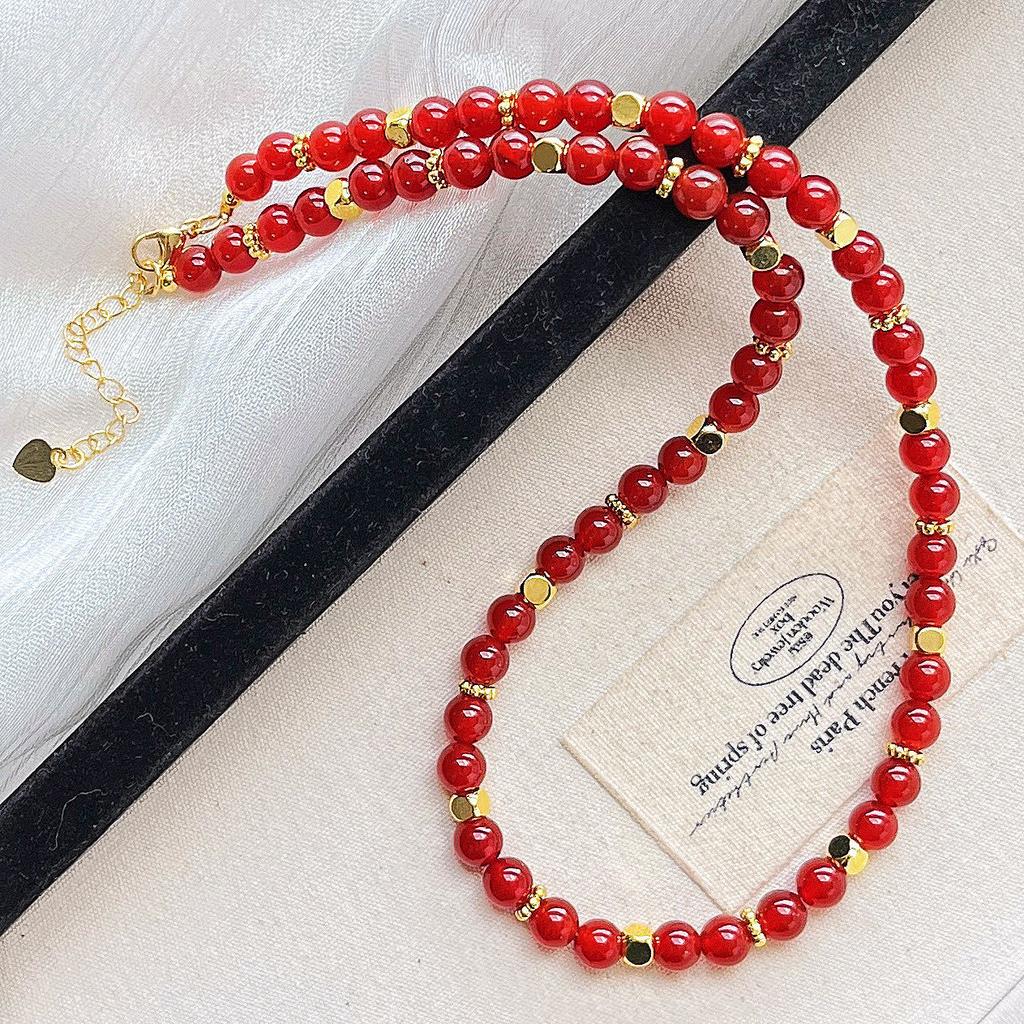 6mm Wind Natur Eis Transparent Taubenblut Rot Chalcedon Achat Mehrkreis Design Halskette, Treue