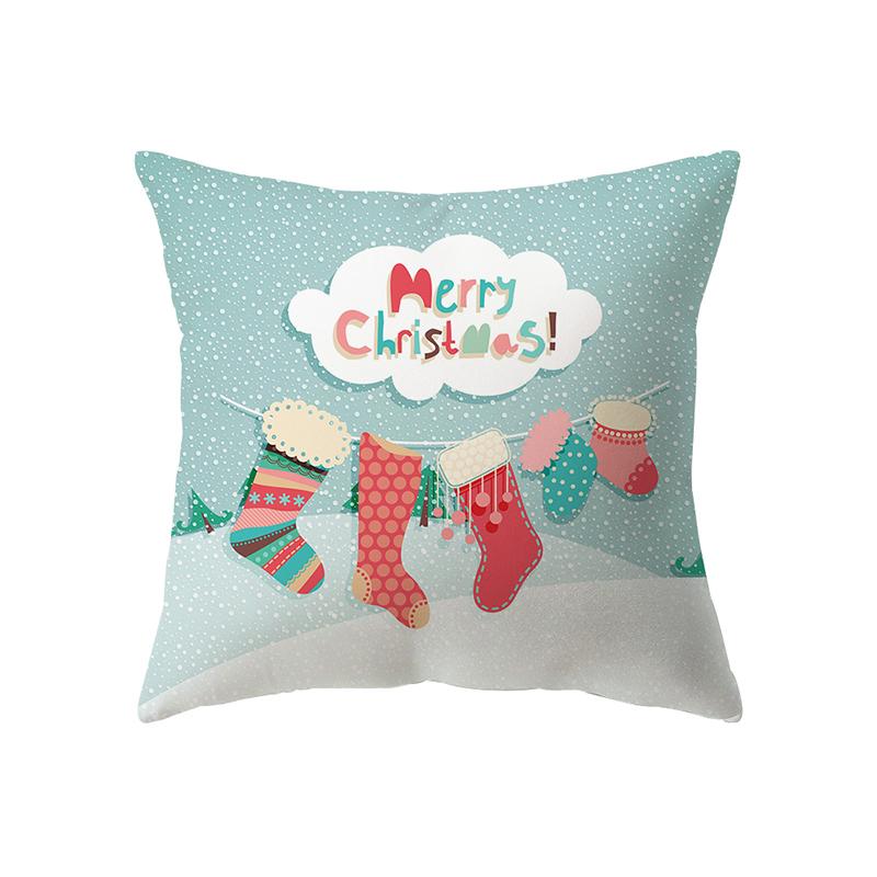 Merry Christmas Cute Santa Elk Print Pattern Cushion Cover Home Living Room Sofa Decoration Square Pillow Pillow Cover