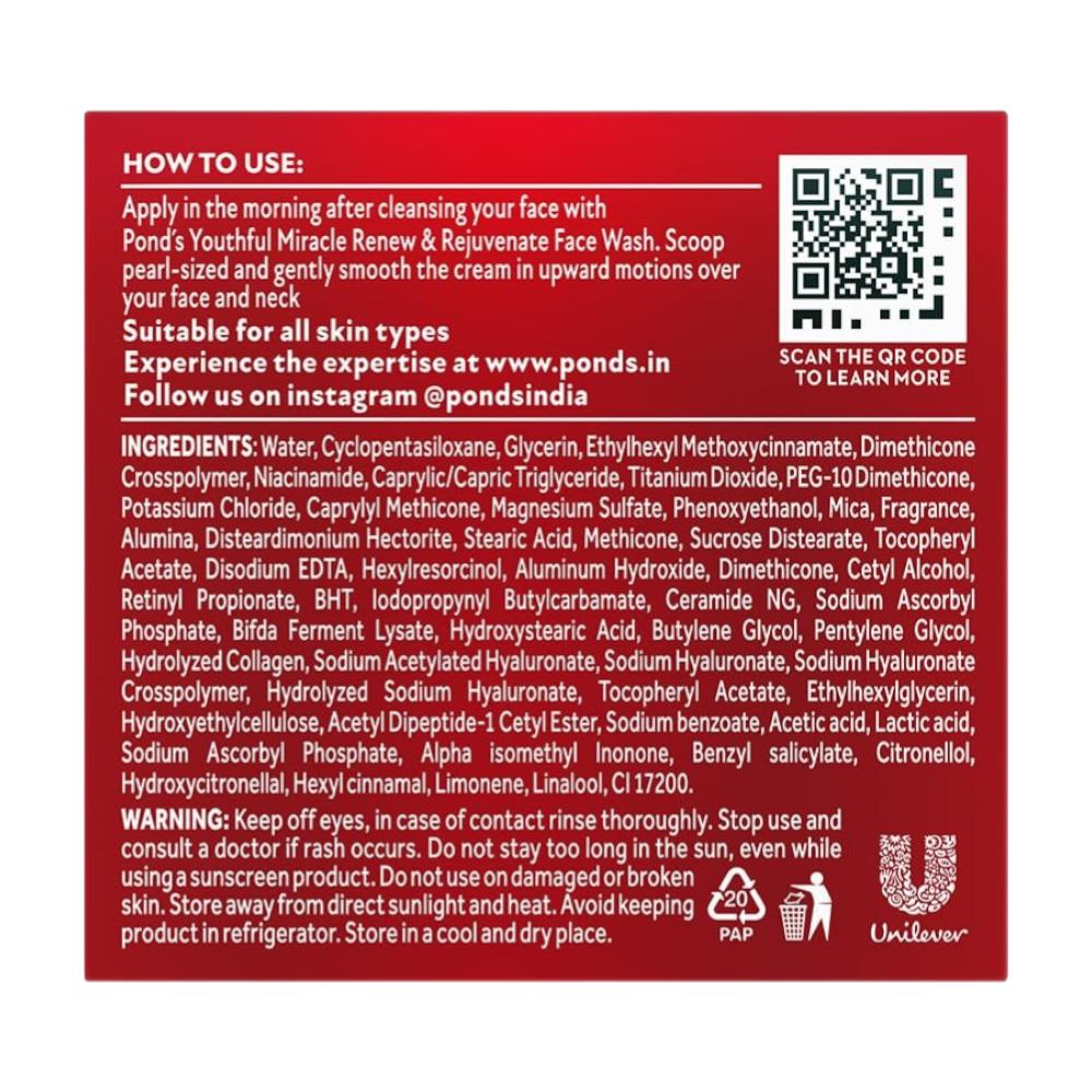 POND'S Age Miracle Youthful Glow Day Cream With SPF 15 PA++ For Fine Lines, Sagging Skin, 10% Retinol-Collagen B3 Complex, 35g