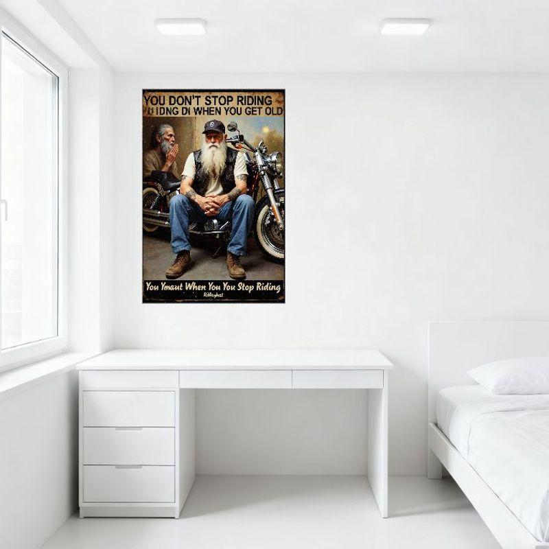 You Don't Stop Riding When You Get Old Motivational Metal Tin Sign Vintage Motorcycle Poster for Man Cave Bar Home Decor Art Dec