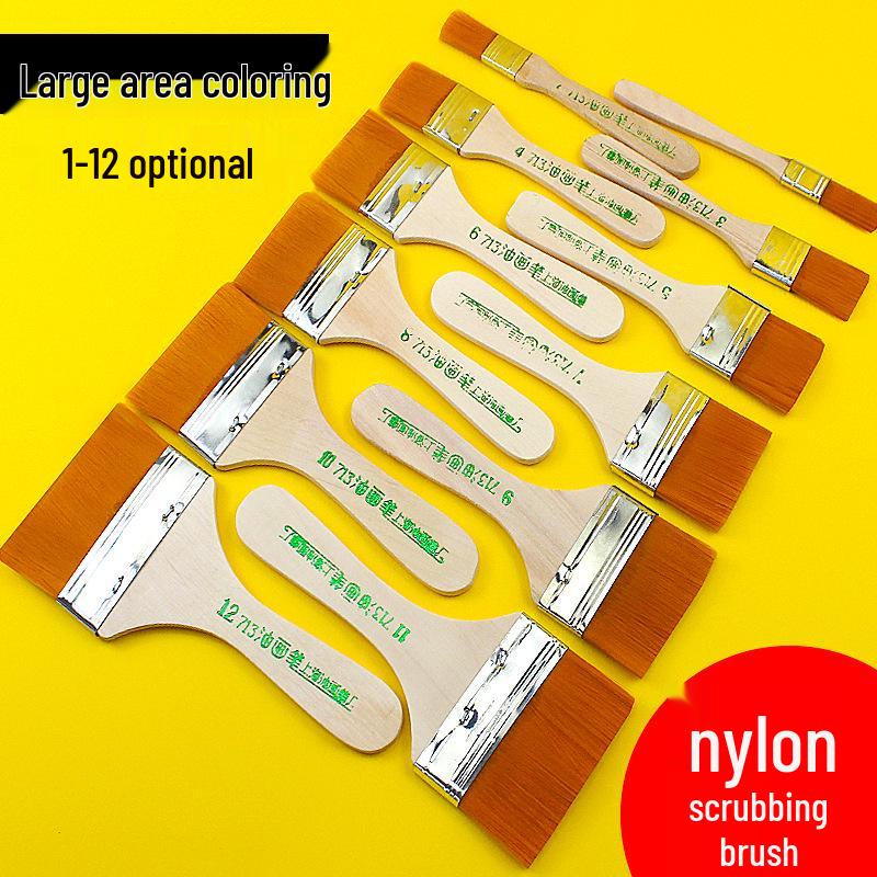 Nylon Bristle Short Handle Brush for Oil & Acrylic Painting - 12 Models for Hand-Painted Walls and Large Areas