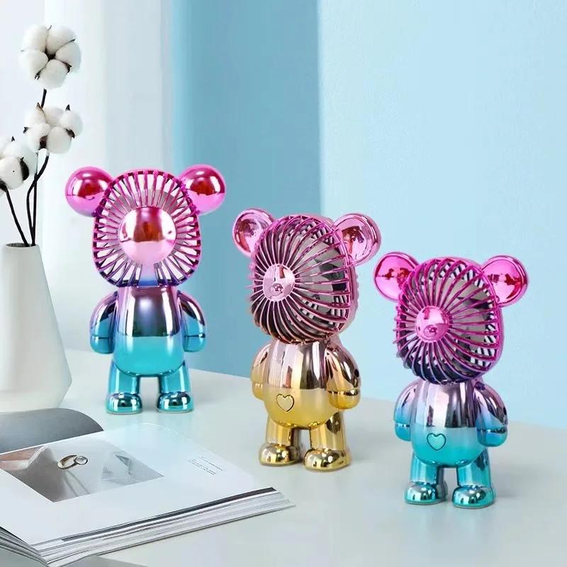 Car Ornament Model New USB Mini Cute Cartoon Bear Fan Wind Power Handheld Portable Fan Convenient Office Small Fans Gifts