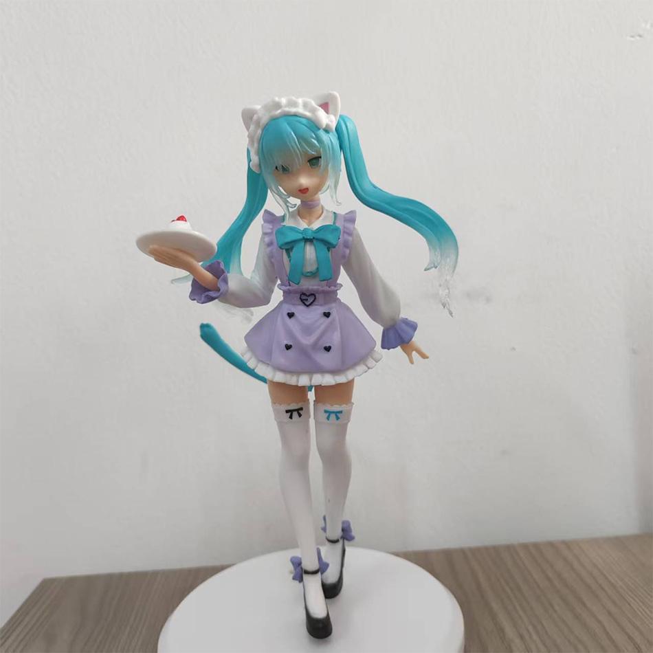 Anime Hatsune Miku Cat Ear Maid Figure Kawaii PVC Model Collectible Desktop Ornament Gift