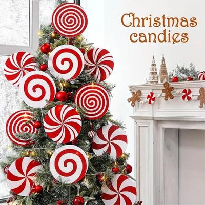 Yousheng Large Christmas Tree Picks Peppermint Lollipop/Gingerbread Man Christmas Ornaments Plastic Tree Topper for Xmas Tree Holiday Party Vase Decor