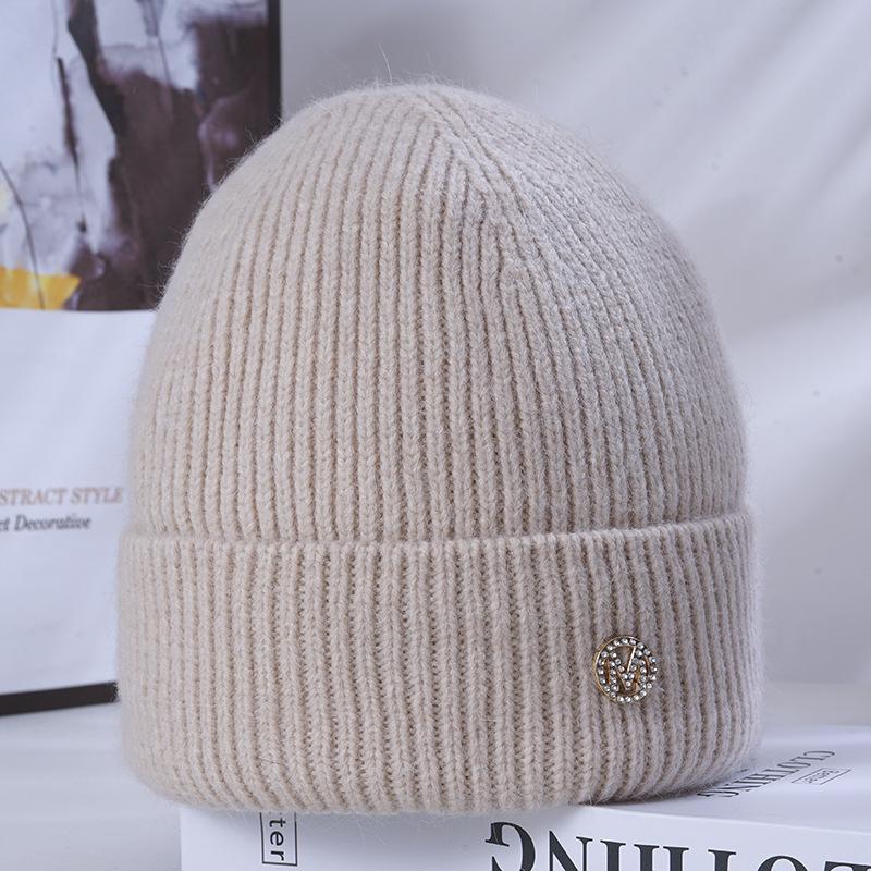 New Warm Rabbit Wool Knitted Hat for Women for Women Korean Style Versatile Plus Velvet Thickened Face with Small Windproof Ear Protection Wool Hat