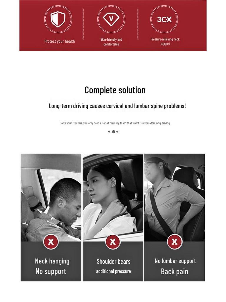 Celoroční polštář pod hlavu a bederní opěrka do auta z paměťové pěny s nappa kůží