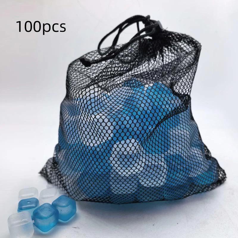 100Pcs No-Dilution Chilling Cubes Reusable Plastic Ice Cubes For Cocktails Mesh Bag Pack For Bar Party&Holiday Beverage Cooling