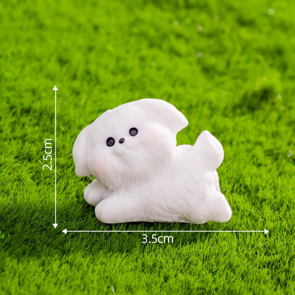 Cute White Running Puppy 3D Resin Figurine Pet Dog Bichon Frise Desktop Decoration Garden Moss Miniatures Sence DIY Decoration