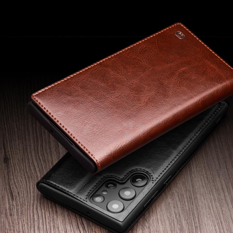 Qialino Genuine Leather Phone Case For Samsung S24 S23 S22 S25+ Plus Ultra Business Style Fashion Luxury With Card Slots Cover