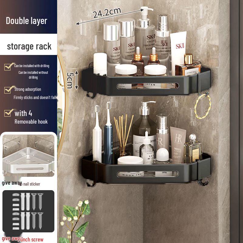 No-Drill Carbon Steel Corner Bathroom Shelf