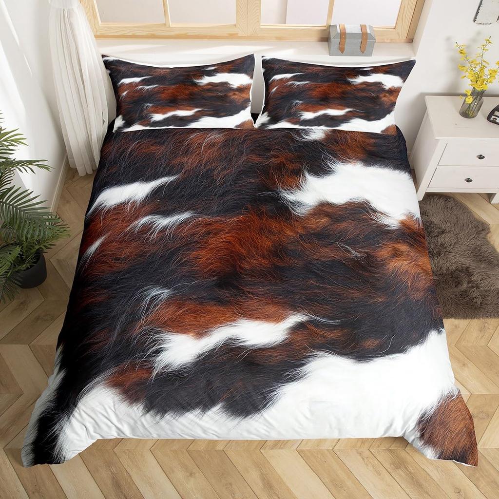 Cow Print Duvet Cover Set Full Size Abstract Cowhide Print Comforter Cover Black White Animal Print Bedding Set 3pcs for Boys
