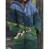 Damen Strickjacke mit Kapuze 3D Tierdruck Einreiher Langarm Mantel mit Taschen