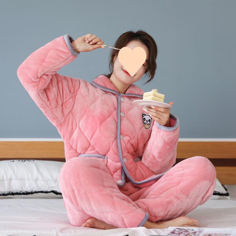 Dámské pyžamo třívrstvé zesílené a roztomilé zimní lze nosit velká velikost teplé polstrované domácí oblečení