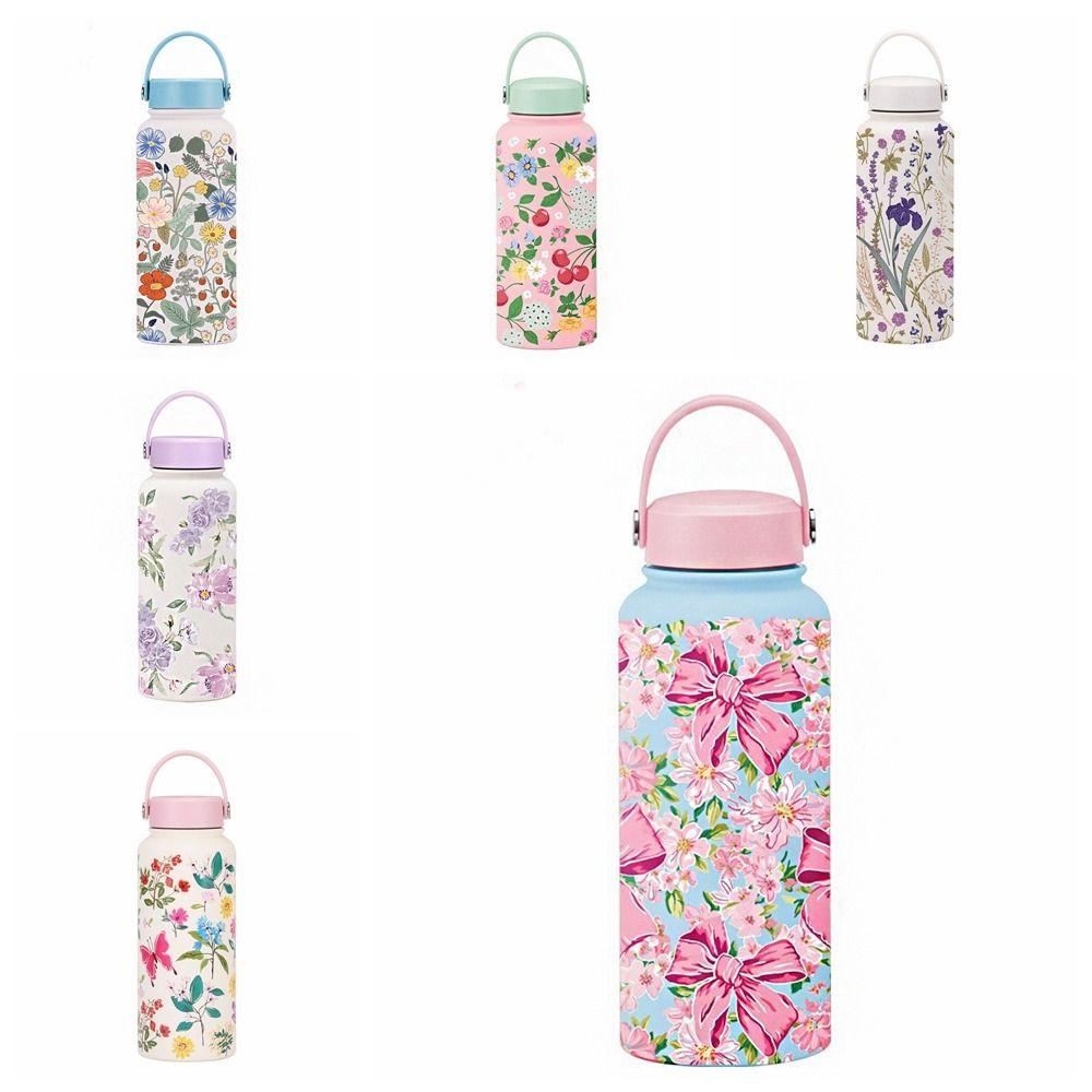 Portable Insulated Water Bottle 1L Floral Thermal Cup Reusable Thermal Water Bottle Office