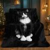 Custom Black White Cat Blanket Cute Kitten Portrait Personalized Name Fleece Throw All Season Soft Warm Bedding Home Decor Gift