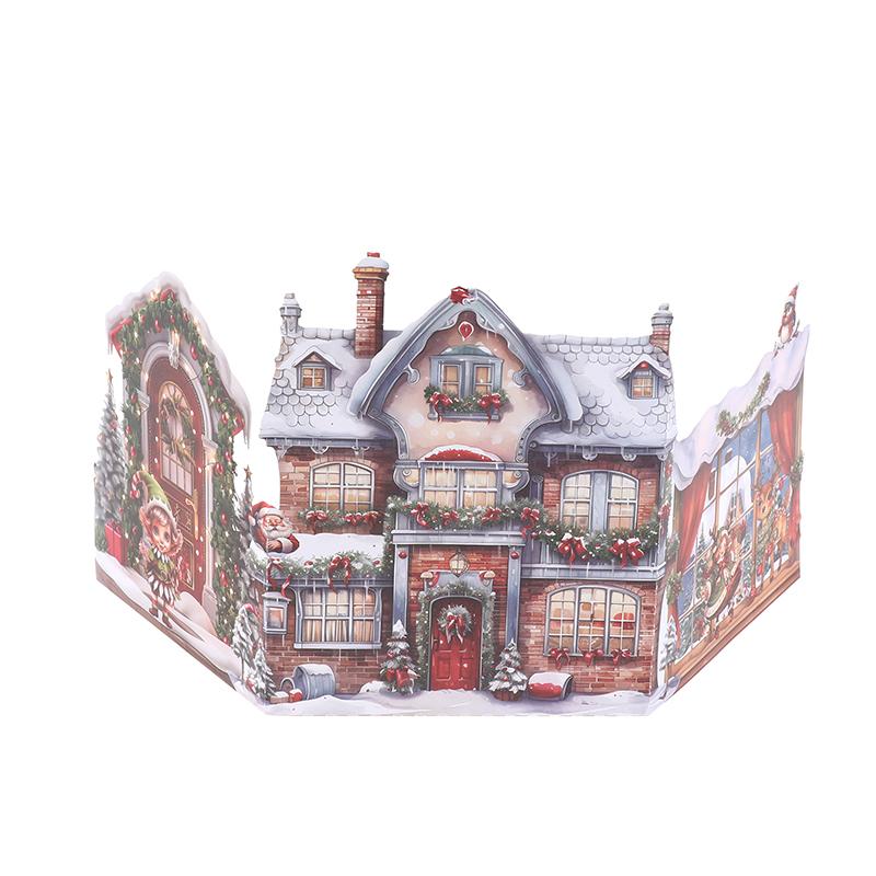 3D Julkort Julaftons Scen Med Jultomten, Flicka, Snöig By Festligt Julhälsningskort