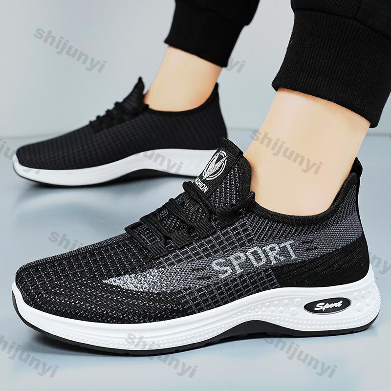 Fashion Men's Sneakers 2025 New Mesh Breathable Fly Weave Soft Sole Running Shoes Fashion Lace Up Lightweight Comfortable Casual Shoes