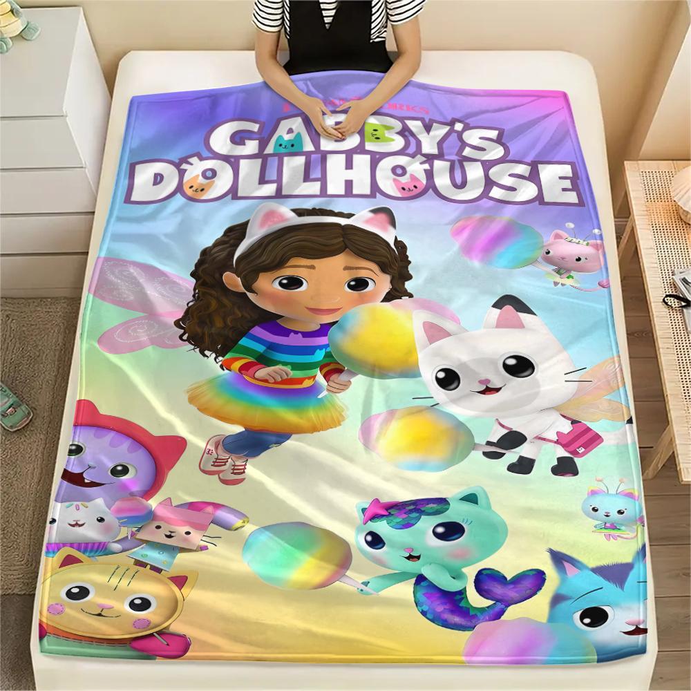 1Pc Gabby Dollhouse Print Flannel Blanket, High quality Comfortable for All Seasons, Home Decor, Warmth and Comfort, Perfect for Christmas Gifts