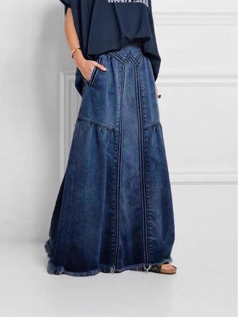 Women's High-Waist Elastic A-Line Denim Skirt - Autumn/Winter Collection