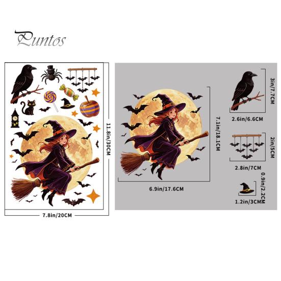 Home Window Ornaments Halloween Static Clings, Glass Stickers with Ghost Cat Bat Removable Holiday Decorations Patterns, Reusable Decals for