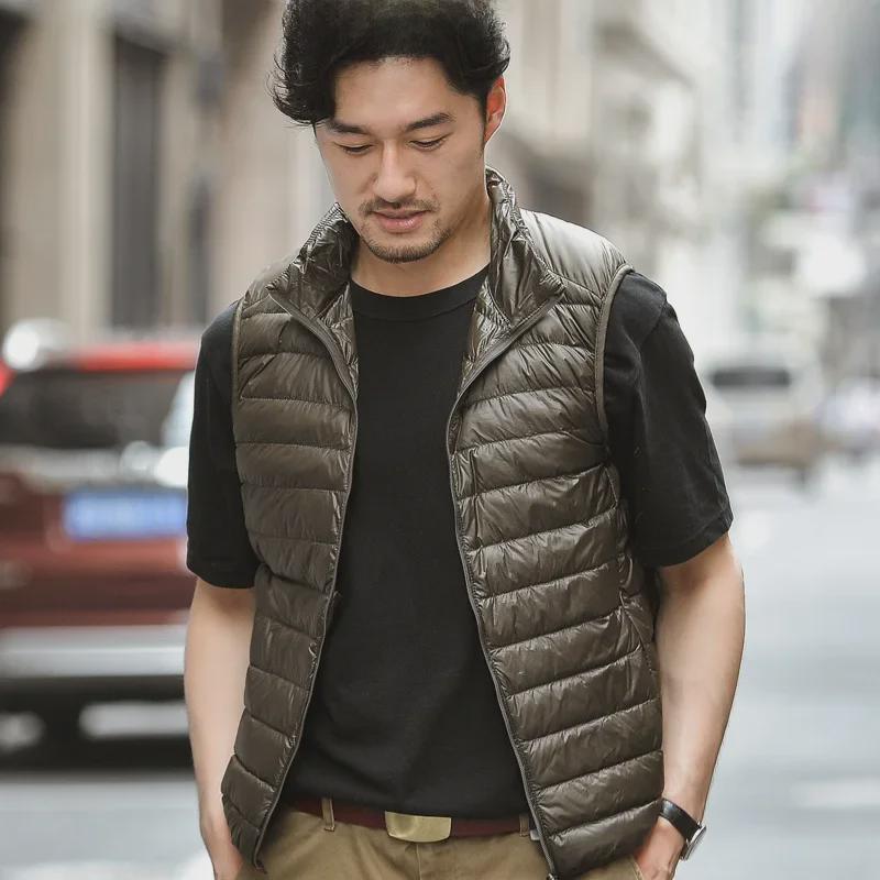 2023 Men's Stand-Up Collar Vest: Autumn & Winter Lightweight Waistcoat, Youth Large Size