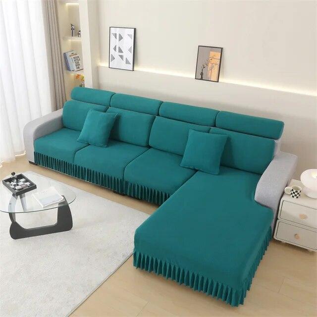 Юбка, чехол для подушки на сиденье дивана, жаккардовая защита для мебели для гостиной, домашних животных, детей, флисовые эластичные моющиеся чехлы Plus S 1PC зелёный
