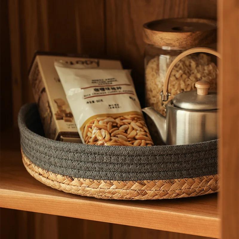 Storage Basket Straw Woven Fruit Storage Basket Home Bathroom Tabletop Miscellaneous Item Snacks Toy Storage Organization Basket
