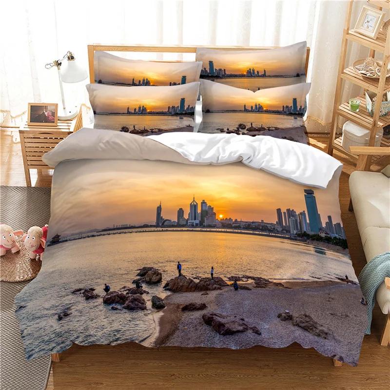 Comforter Printed Seascape Bedding Winter Bed Sets For Girl Spring Color Queen Size Us Queen 228X228Cm Bedclothes Dropship