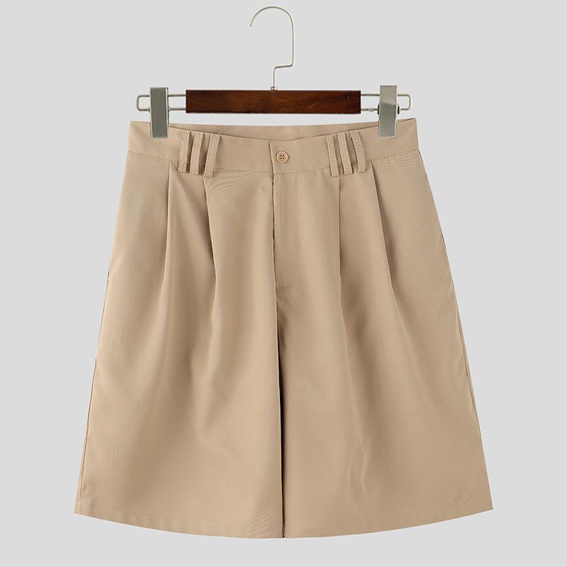 

INCERUN Men Zipper Button Casual Waist Wide Leg Short Pants Shorts 2XL хаки