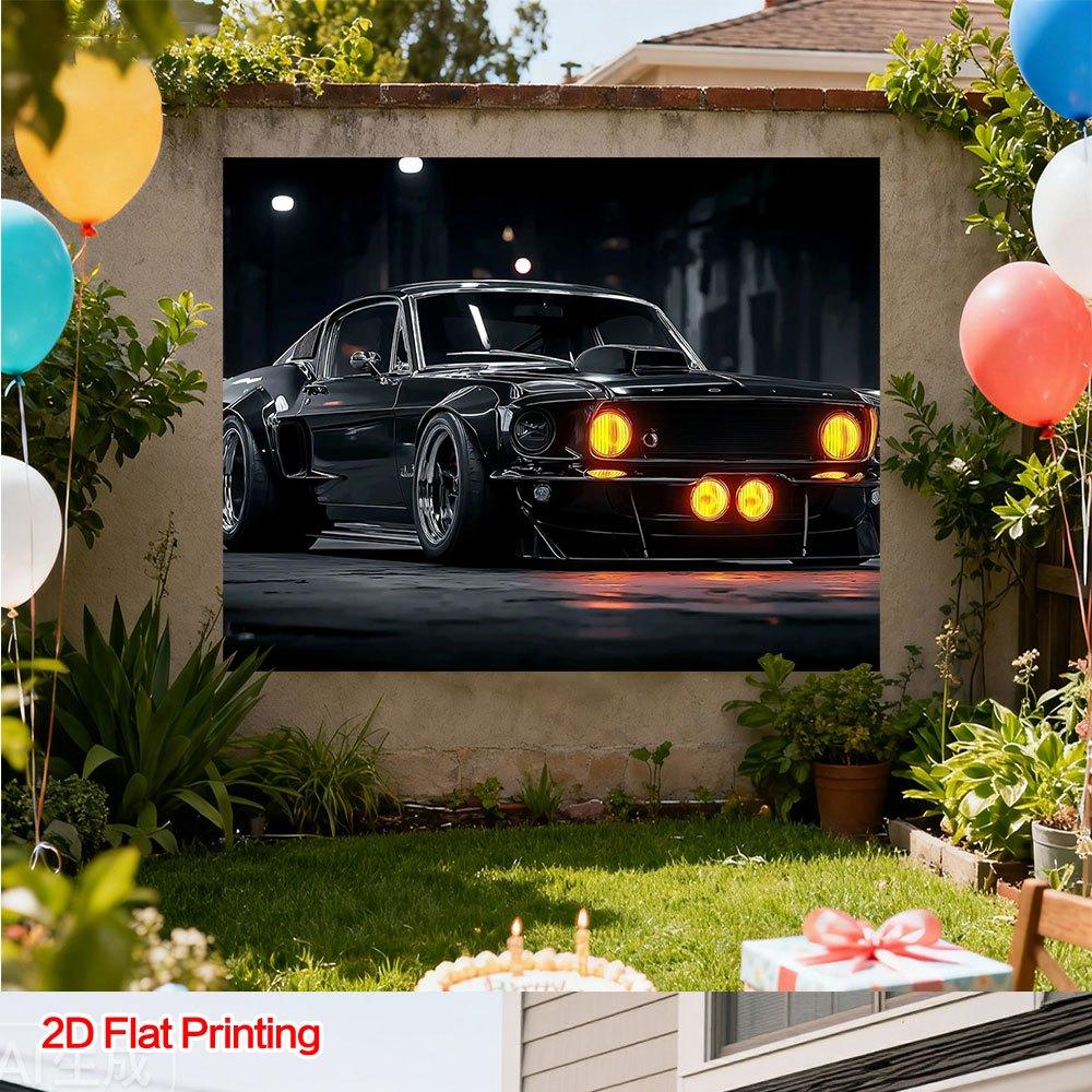 2D Plane, 1 Modern Muscle Car Photo Background - Realistic Classic Car, Smooth Lines and Dynamic Curves
