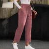 New Fall Women's Clothing Solid Elastic Waist Corduroy Pants Women Straight Leg Casual