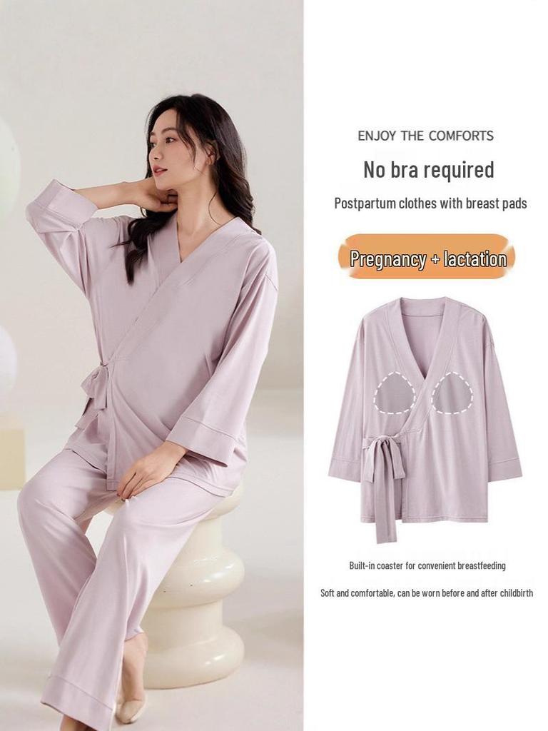 Spring & Autumn Nursing Pajamas for Postpartum Women with Breast Pads