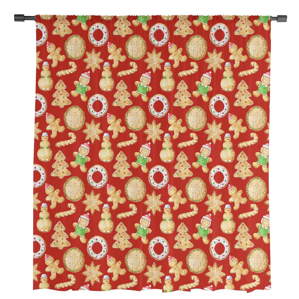 Tende in Tulle Finestra Pan di Zenzero Acquerello di Natale per Soggiorno Cucina Decorazioni Natalizie per la Casa Tende in Voile Trasparenti